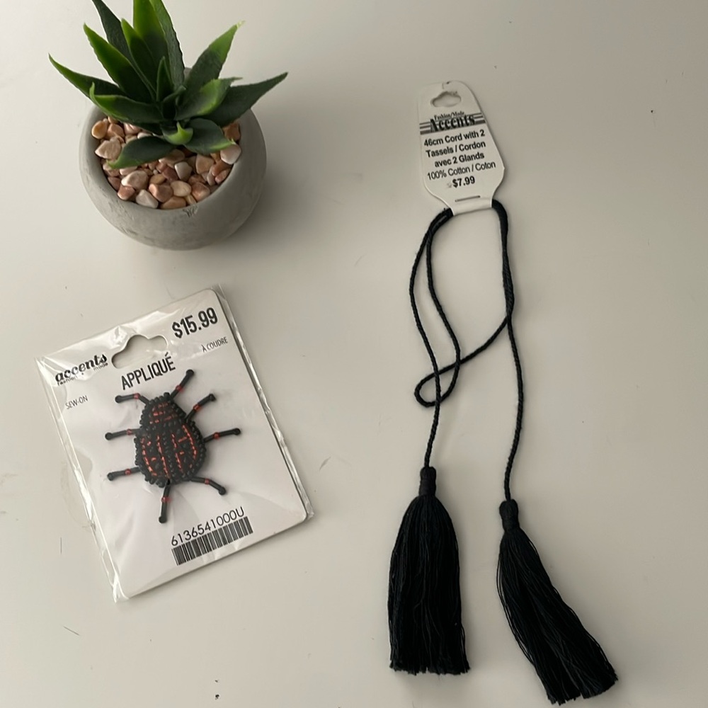 Two sewing items - bead appliqué and tassels